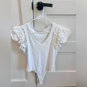 White Bodysuit Ruffle Sleeves